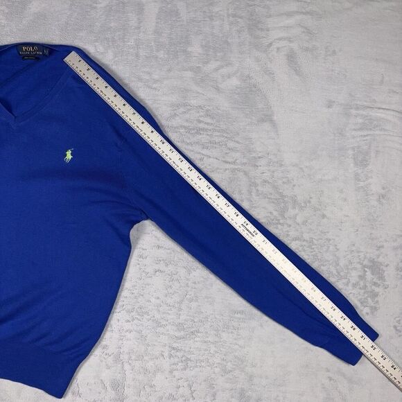 Polo Ralph Lauren Sweater Mens Large Blue Pima Cotton V Neck Pullover Pony Work - Picture 5 of 7